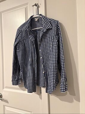 L.L.Bean Navy and White Gingham Button-Down Shirt 100% cotton